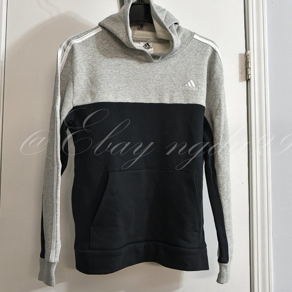 adidas‎ Boys' Youth Pullover Fleece Hoodie GRAY/BLACK - Picture 2 of 6